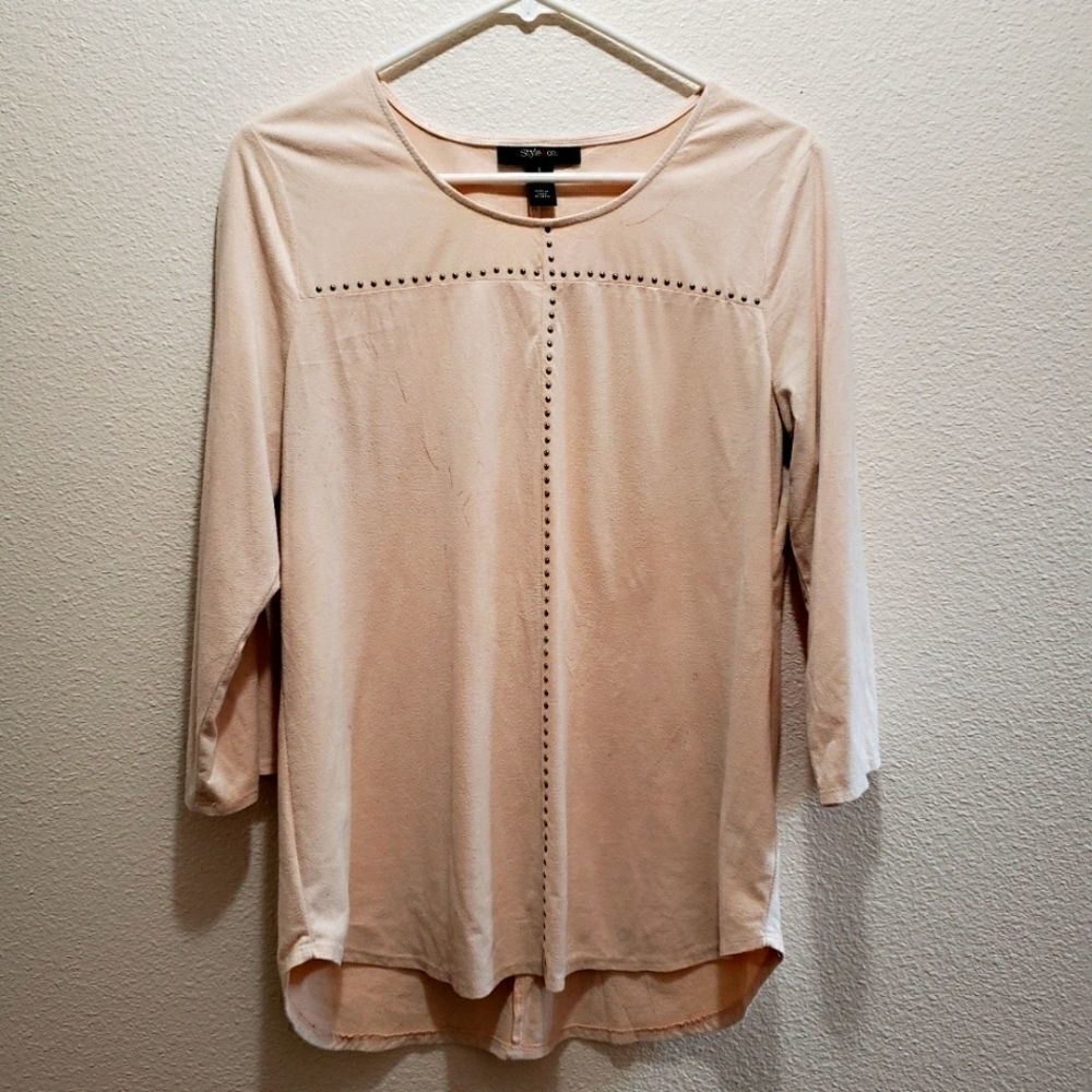 Style and co., faux suede top, tan, S